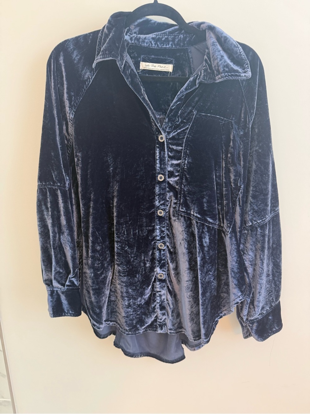 We The Free Velvet Button-Down Shirt in Navy Blue